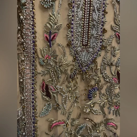 Pakistani Indian Designer Dress Heavy Hand Embroidery Heavy Shalwar Kameez Sz Sm - Picture 6 of 16